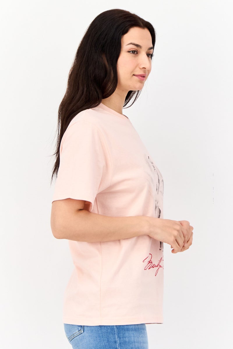 Marilyn Monroe Women Oversized Fit Crew Neck Short Sleeves Graphic Print T-Shirt, Pink - Image 2